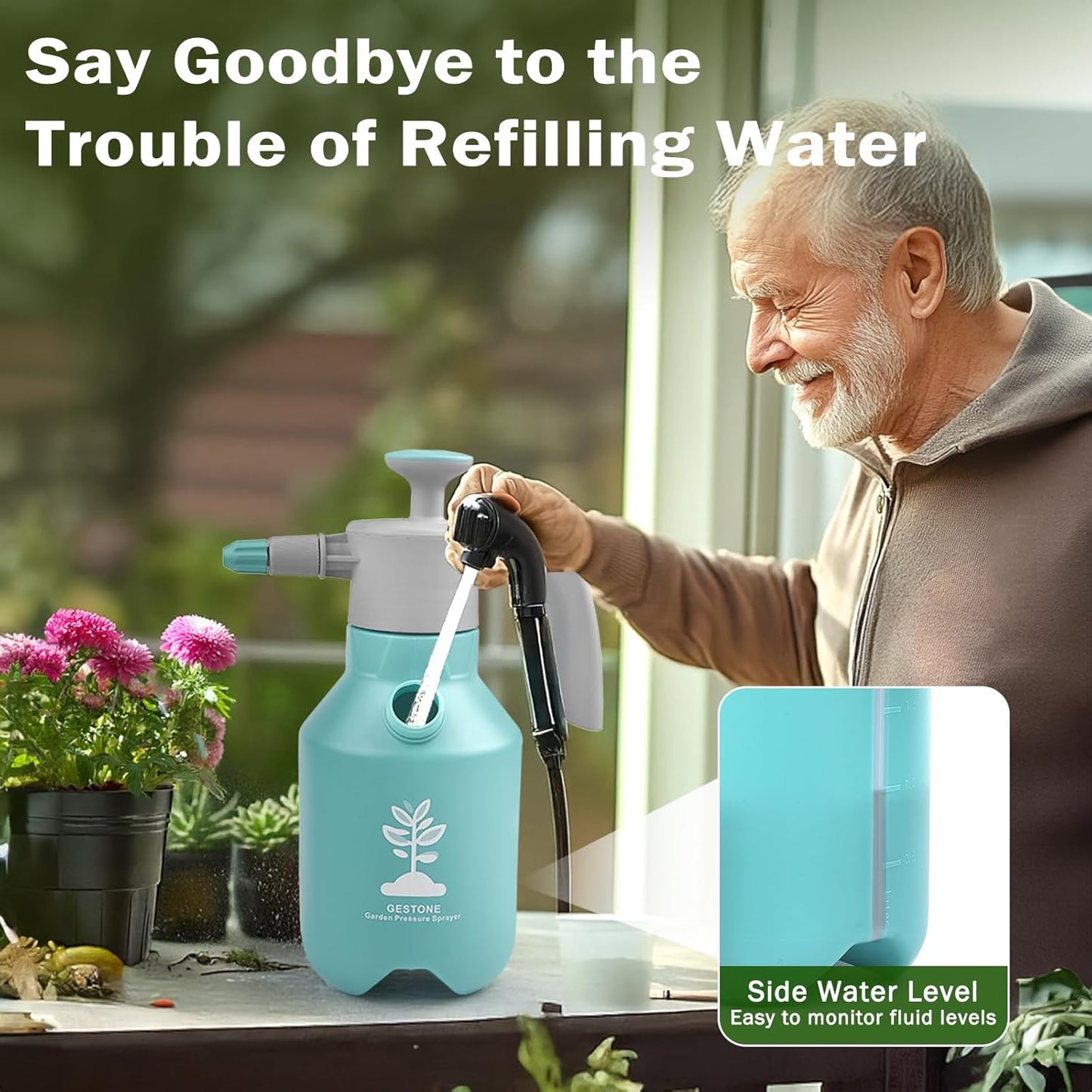 Garden Hand Pump Sprayer 1/2 Gallon Pump,68 Oz Handheld Pressure Sprayer with Safety Valve,Adjustable Nozzle,360° Extended Spray Rod,Ideal for Plants Watering,Fertilizing,Cleaning (68ounce,2L)