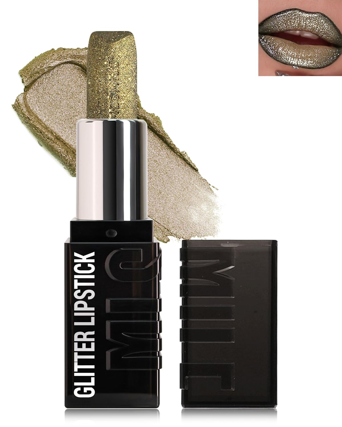 Diamond Glitter Matte Lipstick,Long Lasting Waterproof Green Glod Metallic Sparkling High Pigment Non-Stick Lip Tint Lip Gloss,Full-coverage Lipgloss, Mother's Day Lip Makeup Gift for Women Girl-06