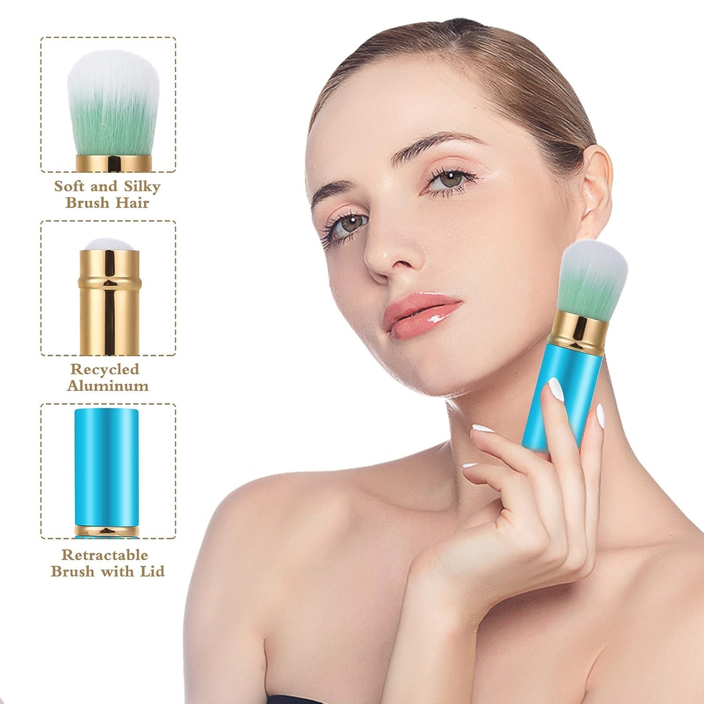 Falliny Retractable Kabuki Makeup Brush, Travel Mini Face Blush Brush, Portable Powder Foundation Sunscreen Brush with Cover for Blush, Bronzer, Buffing, Flawless Powder Cosmetics