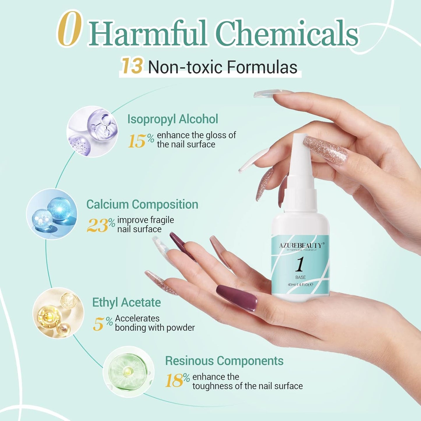 AZUREBEAUTY Dip Powder Base Coat 40ml Large Capacity Dip Base Coat for Refill Dipping Powder Liquid Set French Nail Art Manicure Beginner DIY Salon Home