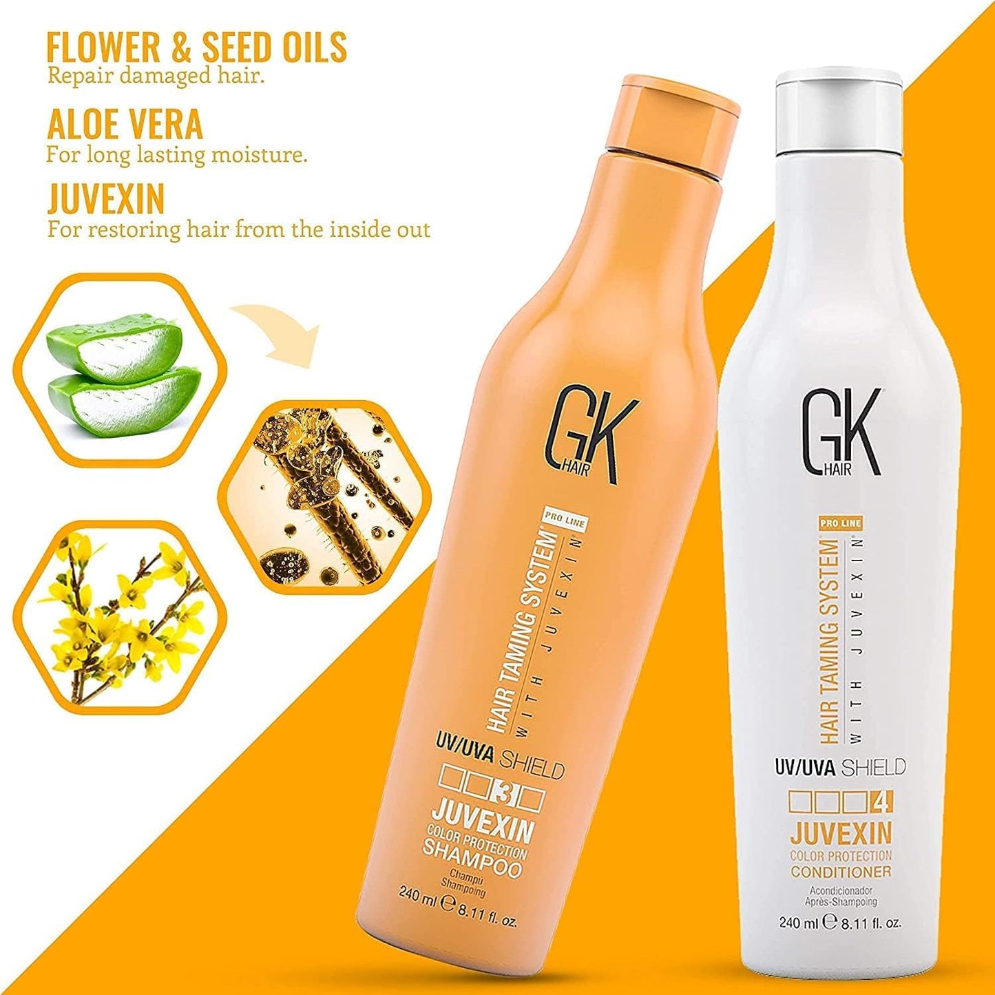 GK Hair Shield Shampoo and Conditioner – UV/UVA Protection for Color-Treated Hair – Hydrates, Prevents Fading and Split Ends – Anti-Frizz Formula for Softer, Stronger Hair