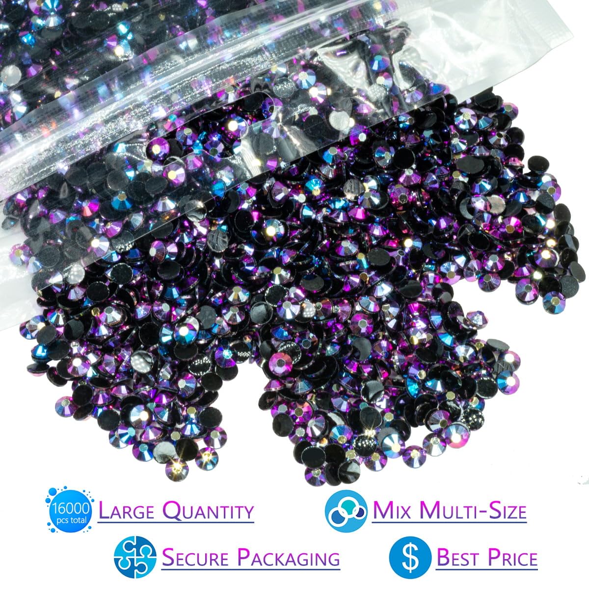 16000PCS Purple Rose AB Resin Rhinestones for Crafting 3mm 4mm 5mm Flatback Jelly Stones Bulk SS10 SS16 SS20 Non-Hotfix Diamonds Gems for Nails Face Eyes Makeup Mugs Tumblers Bottles DIY Crafts Shoes