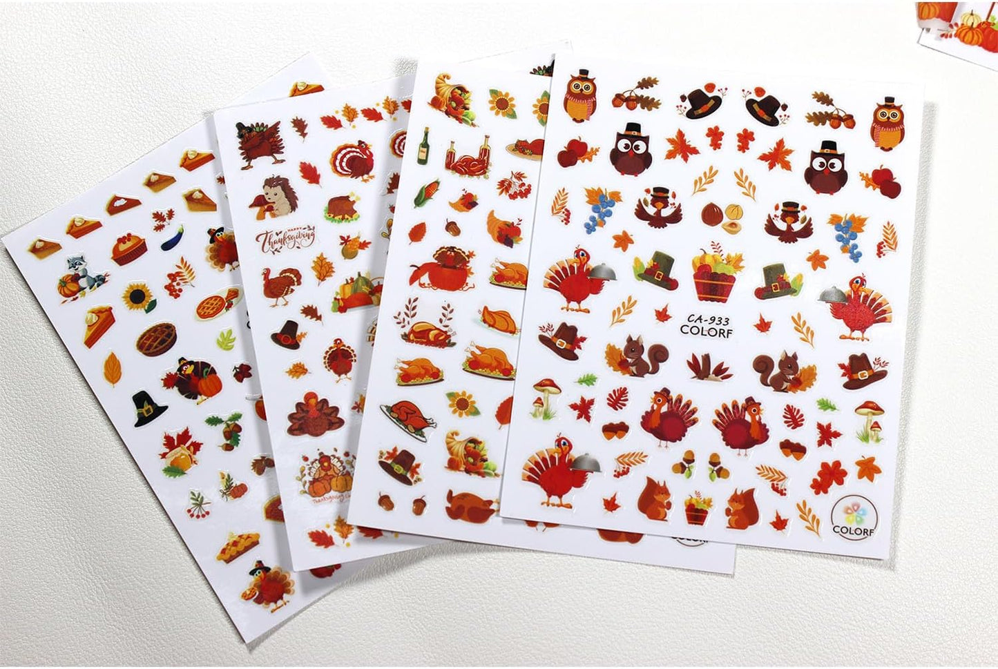 Fall Nail Art Stickers Thanksgiving Day Turkey Pumpkin Nail Decals 3D Self-Adhesive Holiday Maple Leaf for DIY Autumn Party Nail Supplies Decoration 8 Sheets
