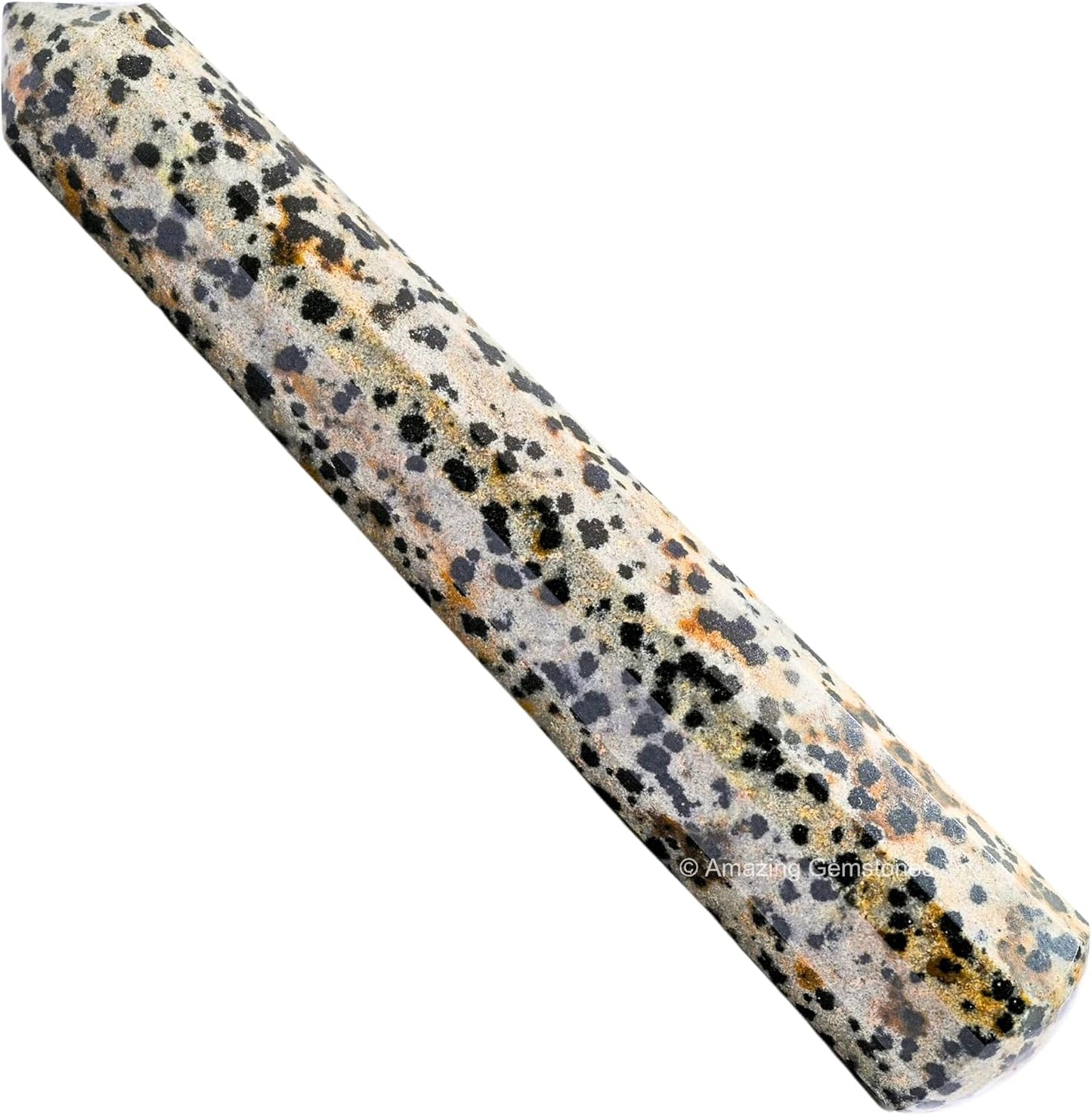 Amazing Gemstone Dalmatian Jasper Crystal Wand Massage Stick - Pelvic Wand Gua Sha for Adults - Crystals and Healing Stones Massage Wands for Adults Gifts (Pointed)