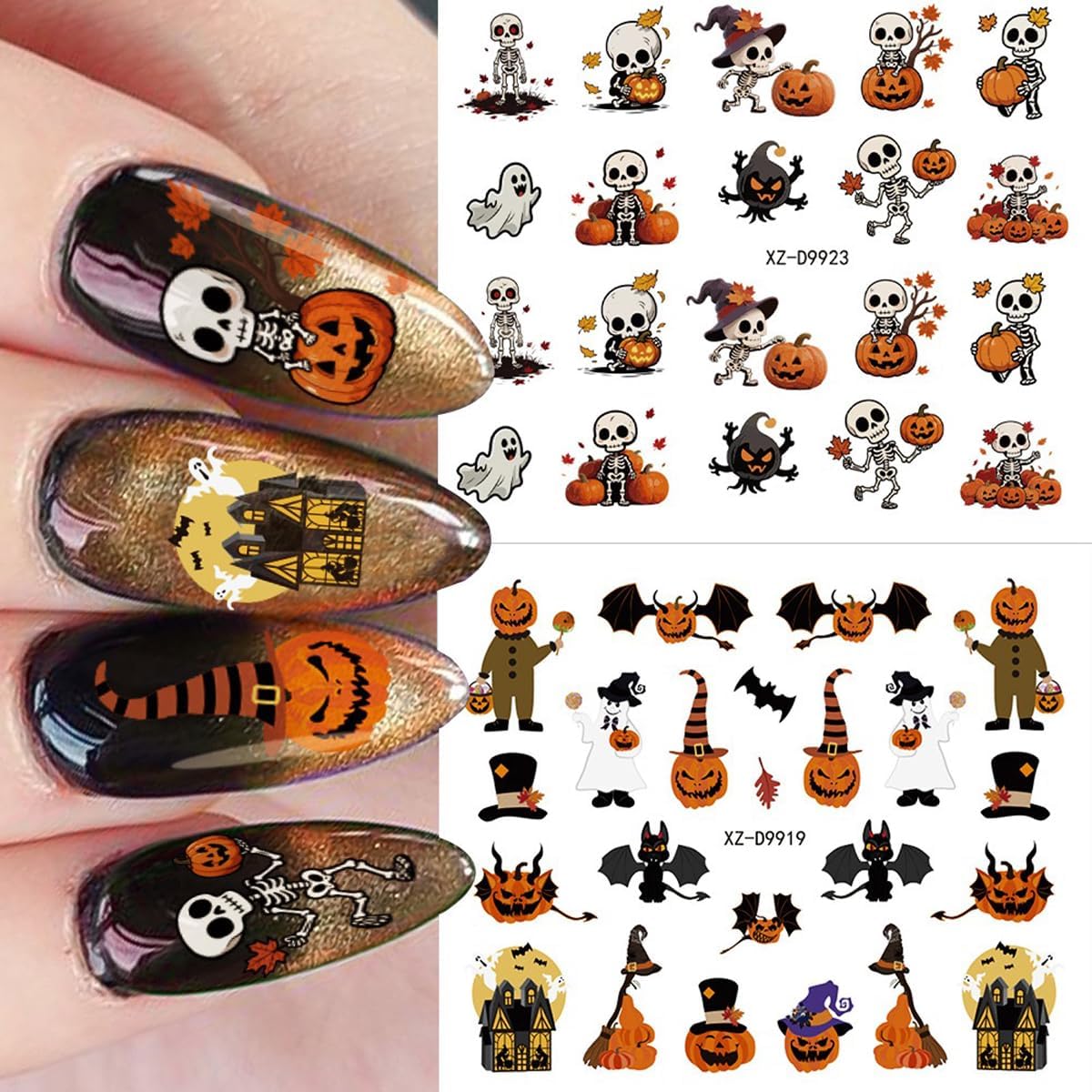30 Sheets Halloween Nail Art Stickers Pumpkin Nail Decals Black Cat Nail Stickers Self Adhesive Bat Spider Web Nail Art Supplies for Women Girls DIY Manicure Nail Art Decorations