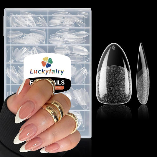Almond Nail Tips: 240pcs Pointed Almond Soft Gel Nail Tips, Pre-shape Short Nails, Half Matte Full Cover Clear Acrylic Fake Press On Nails for Nail Extension Home Nail Art 12 Sizes Gelly Tips