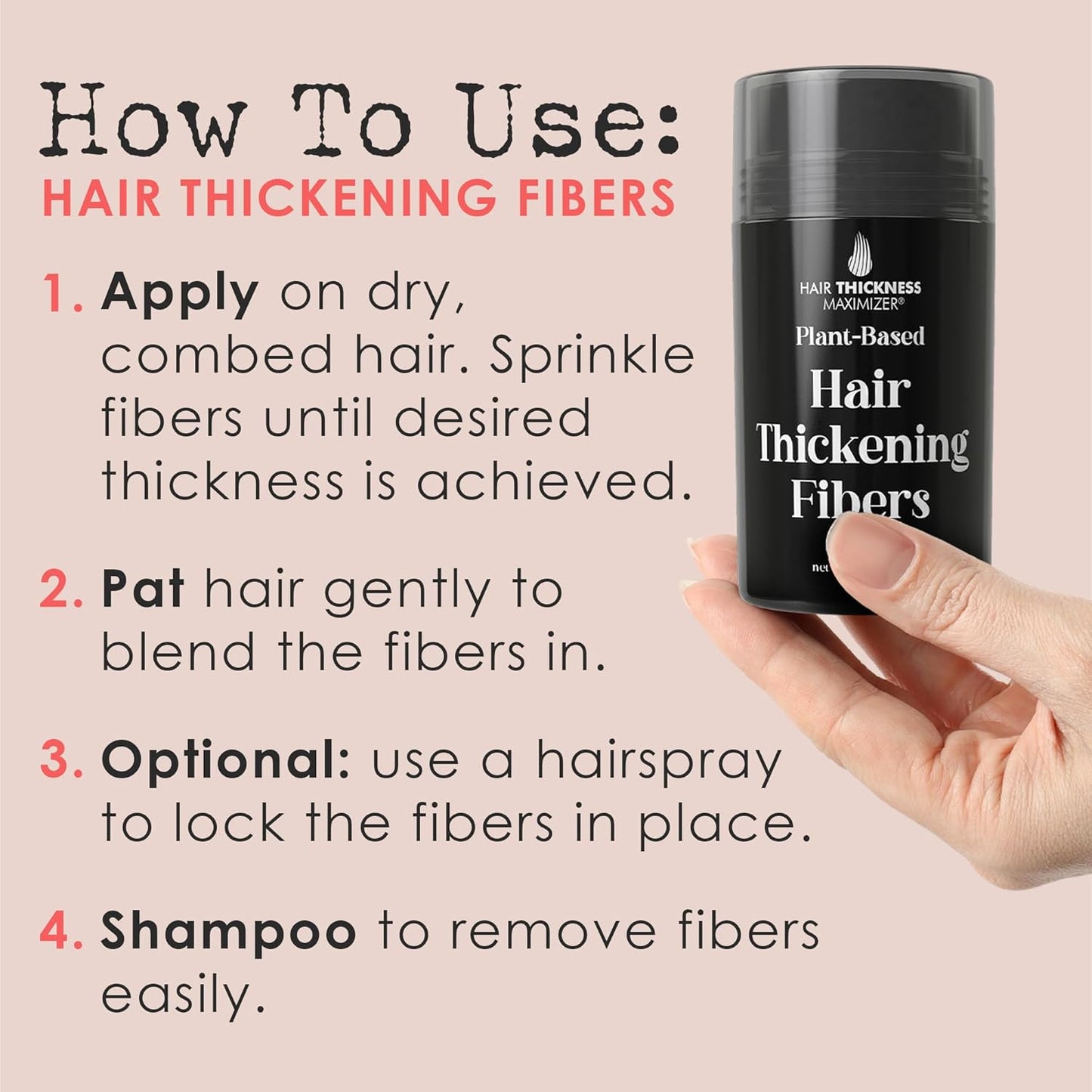 Hair Fibers for Thinning Hair For Women, Men. Plant-Based Formula for Instant Hairline & Bald Spot Coverage. Non-Itchy, Easy to Wash Out (Black)