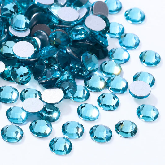Aquamarine Flatback Rhinestones, Glass Rhinestones for Nail Art and Craft, Glue Fix, Loose Crystal Gemstones(Aquamarine, SS16, 1440pcs, 3.8-4.0mm)