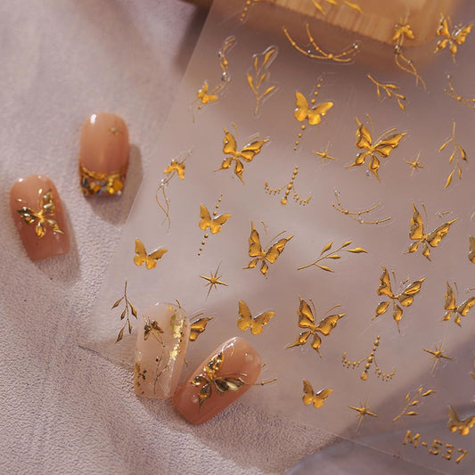 5D Embossed Nail Stickers for Nails Art Butterfly Nail Art Stickers Gold Nails Decals Self Adhesive with Leaf Design Nails Art Decals for Women Manicure Supplies Decorations Accessories