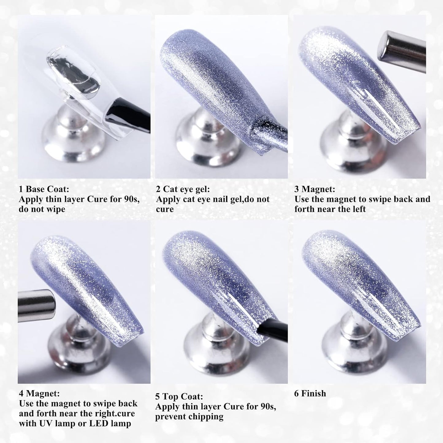 Imtiti Moonlight Cat Eye Gel Nail Polish, 15ml Sea Blue Holographic Crystal Diamond Glitter Magnetic UV Soak Off Gel Nail Polish with Magnetic Stick for Nail Art 1Pcs