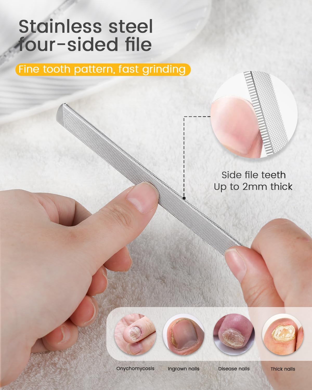 BEZOX Long Metal Nail File, Stainless Steel Fingernail File for Thick and Fungal Nails with Dual-Ended Toenail Lifter – The Ultimate Manicure & Pedicure Tool for Men and Women’s Nail Care - Silver