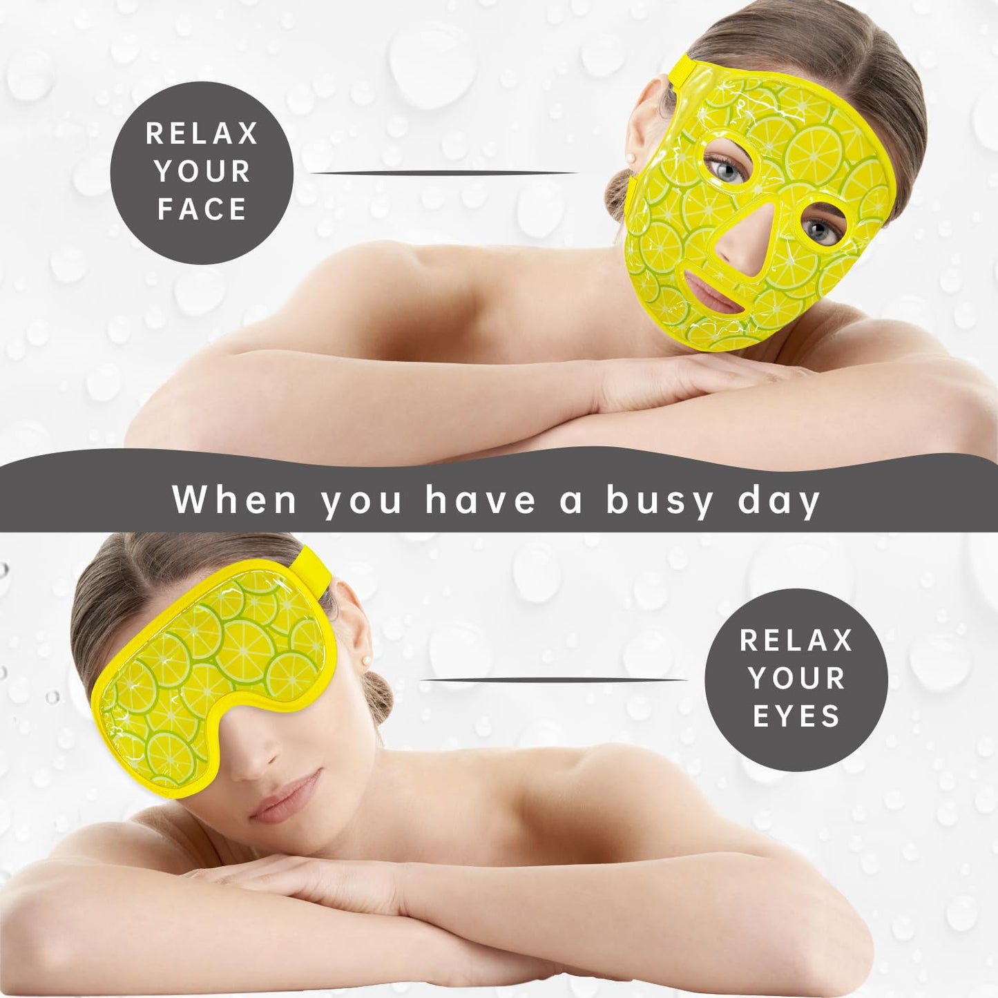 Face Eye Mask Ice Pack for Reducing Puffiness, Bags Under Eyes, Puffy Dark Circles, Migraine,Hot/Cold Pack with Soft Plush Backing (Lemon Yellow)