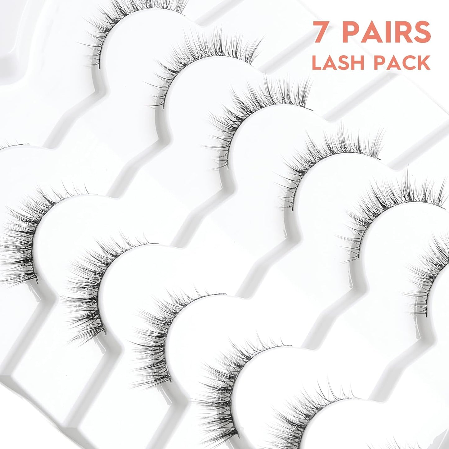 False Eyelashes Wispy Lashes Natural Look 12mm Cat Eye Eyelashes 3D Volume Natural Lashes 0.1MM Thin Band Strip Lashes Siligli Eye Lashes C Curl 7 Pair