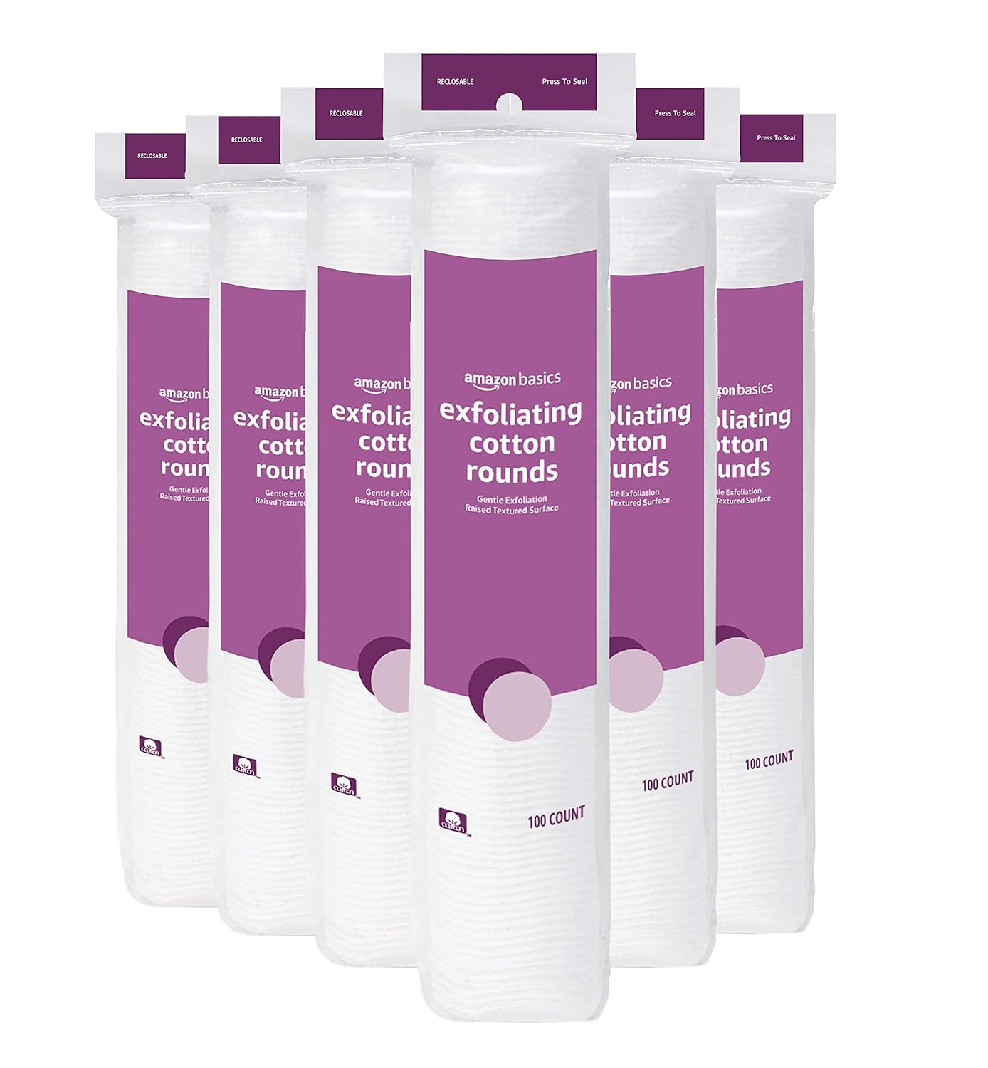 Amazon Basics Exfoliating Cotton Round, 600 Count (6 Packs of 100) (Previously Solimo)