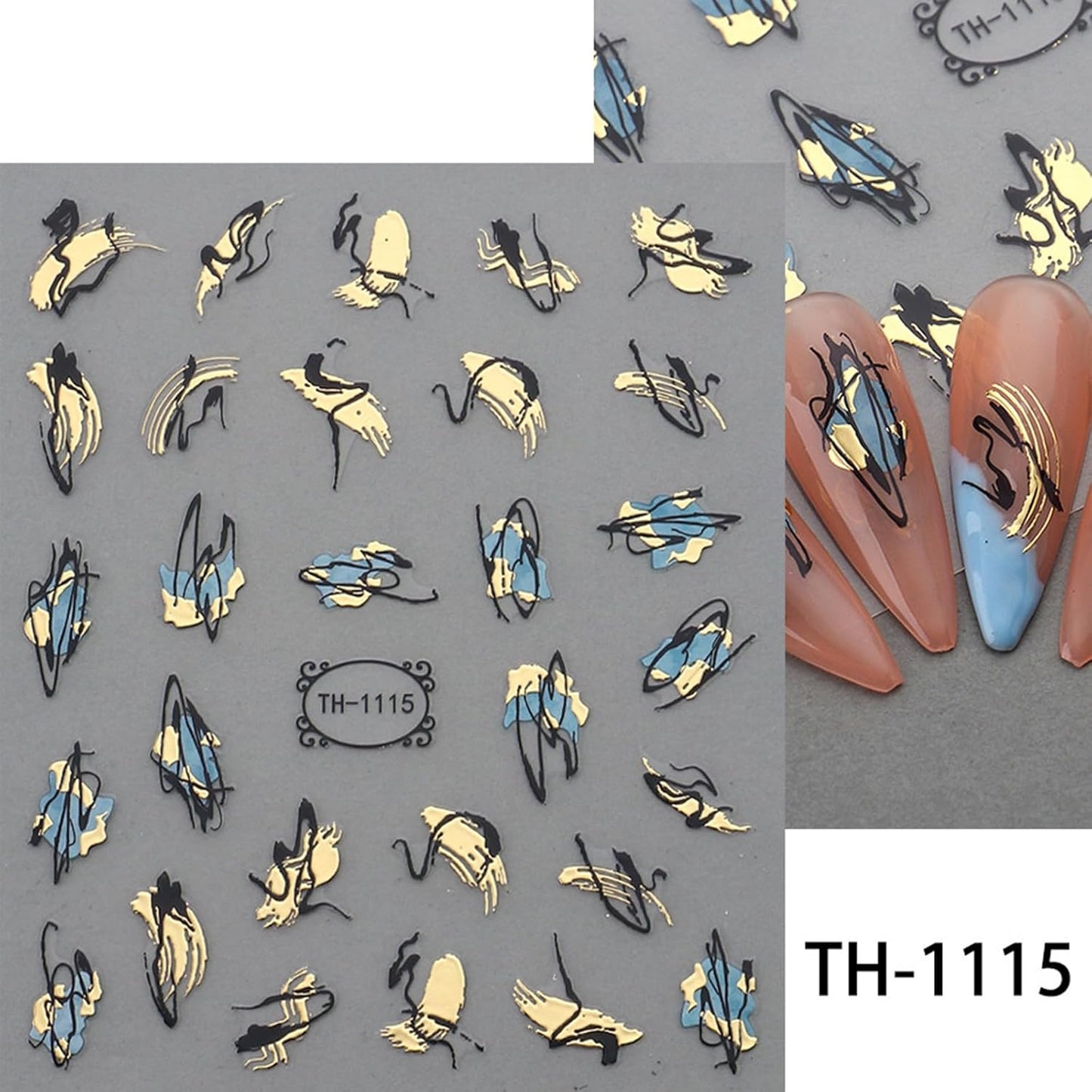 9 Sheets Marble Nail Stickers Flower Nail Art Stickers 3D Self-Adhesive Silver Gold Nail Decals Abstract Leaf Line Nail Designs for Women Nail Art Supplies Decoration, Style-a