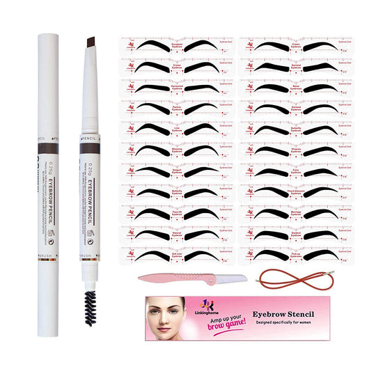Eyebrow Stencil & Eyebrow Pencil, 30 Eyebrow Shaper Kit, Reusable Eyebrow Template With Strap & Eyebrow Razor, Waterproof Eyebrow Pen, 3 Minutes Makeup, Suitable for 98%