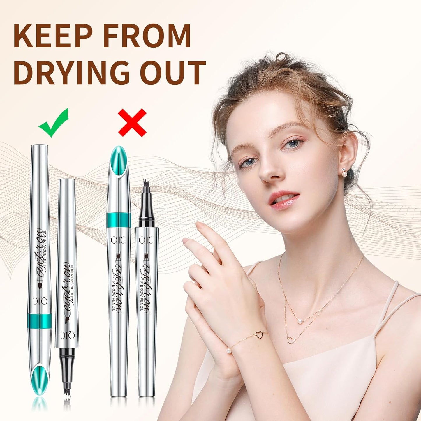 QIC Eyebrow 4 Tip Brow Pencil, Microblading Pen Waterproof Long-Lasting with Upgrade Micro-Fork Tip Applicator for Natural Brows (Gray-05)