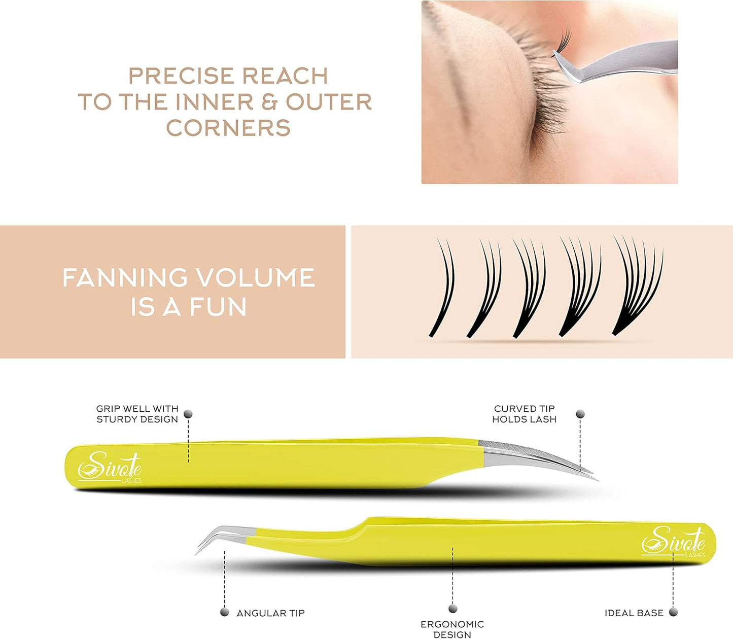 SIVOTE Eyelash Extension Tweezers for Classic & Volume Lashes, 5-Pack, Yellow