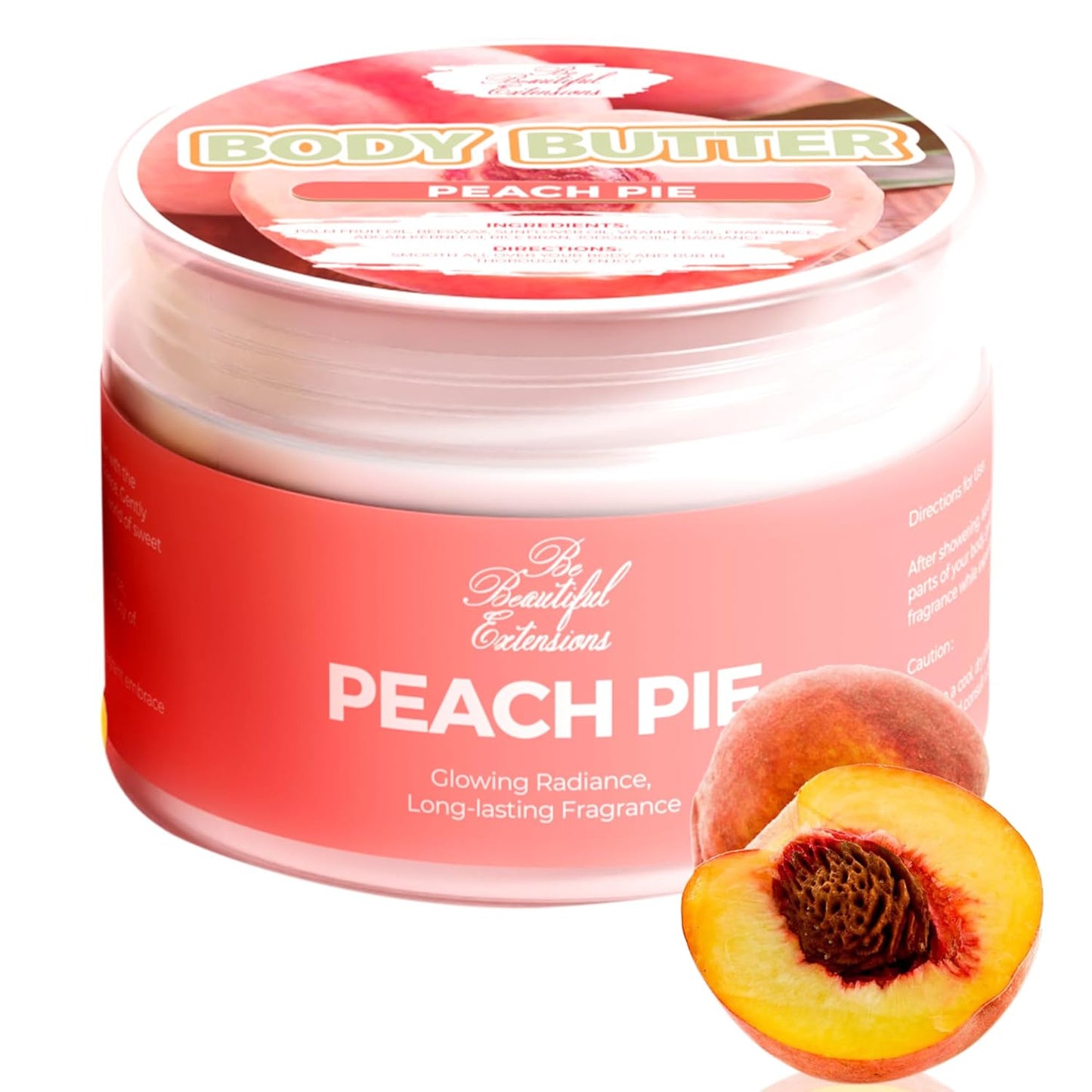body butter peach pie scent long -lasting fragrance,hydrate skin jojoba oil and more 8oz