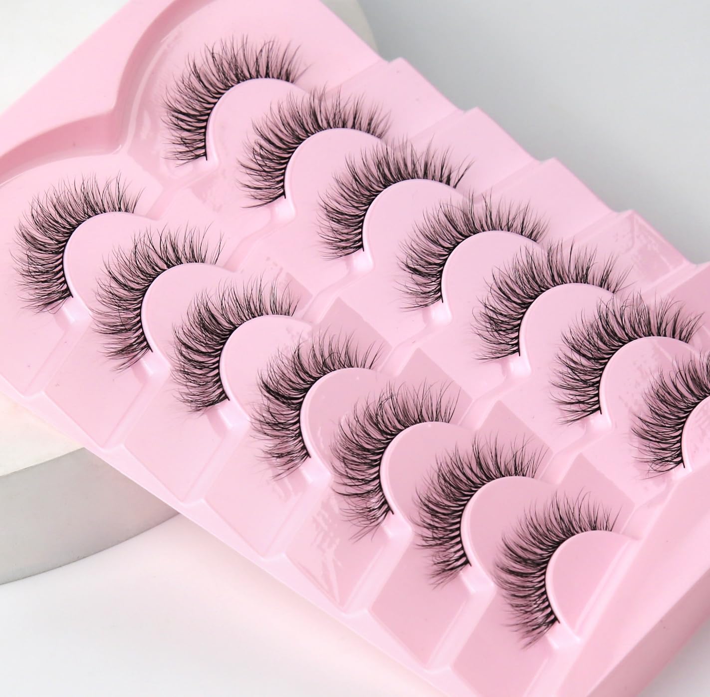 Natural Lashes Eyelashes Wispy 12mm False Lashes Soft Strip Lashes 3D Volume Eyelashes Thin Cotton Band Natural Eye Lashes C Curl Eyelash Siligli Lash Pack 7 Pair