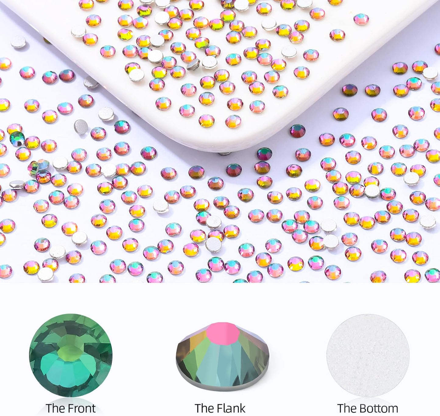 Green Volcano Flatback Rhinestones, Glass Rhinestones for Nail Art and Craft, Glue Fix, Loose Crystal Gemstones(Green Volcano, SS4, 2880pcs, 1.5-1.7mm)