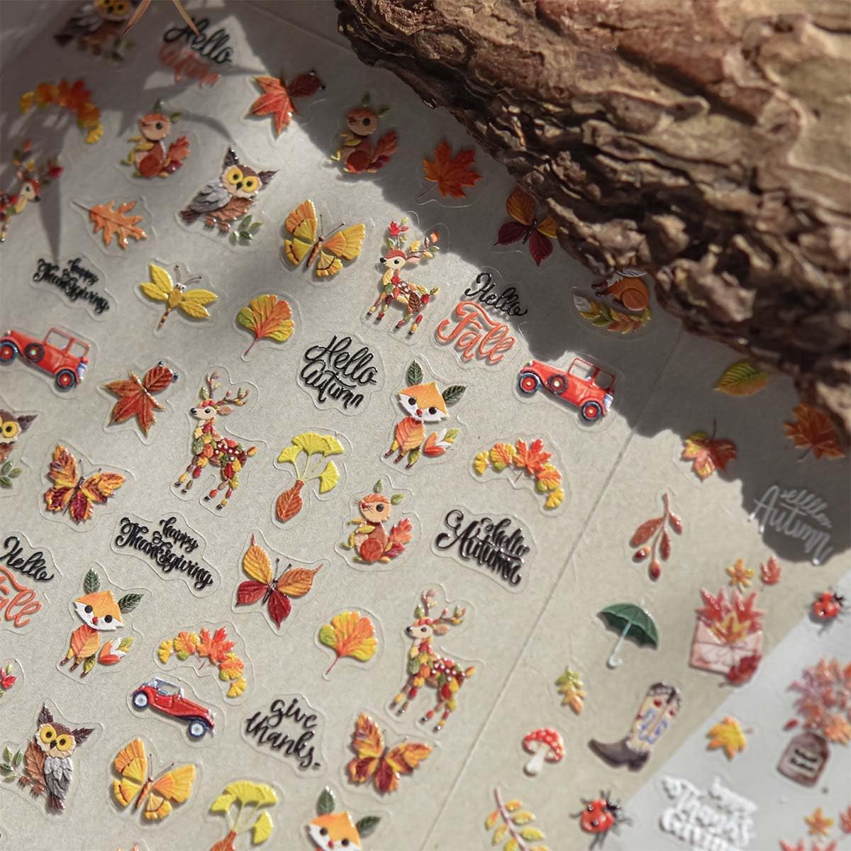 Fall Nail Sticker 5D Embossed Autumn Nail Decals Maple Leaf Design Butterfly Nail Art Sticker Cute Nails Art Decals Plants Animals Nails Supplies for Women Holiday DIY Manicure 1 Sheet