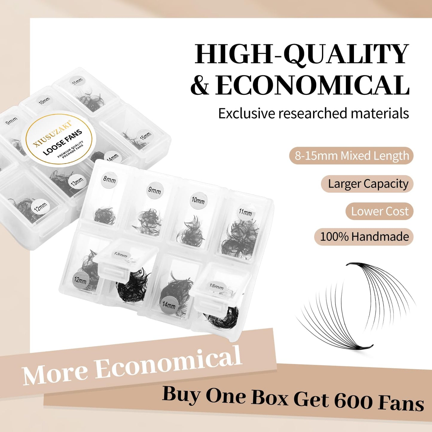 Premade Fans Eyelash Extensions 600 Fans 8D Premade Lash Fans Volume Lash Extensions 0.07 Thickness Eyelash Extension C Curl Mix 8-15mm Fluffy Soft Handmade Loose Fan(600Fans-8D-0.07-C,8-15mm)