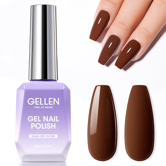 Gellen Brown Gel Nail Polish 18 ML Dark Brown Gel Polish Chocolate Coffee Nail Polish Gel Fall Winter Soak Off U V LED Nail Lamp Gel Polish for French Nails Home Salon DIY Manicure, 0.61 Fl Oz