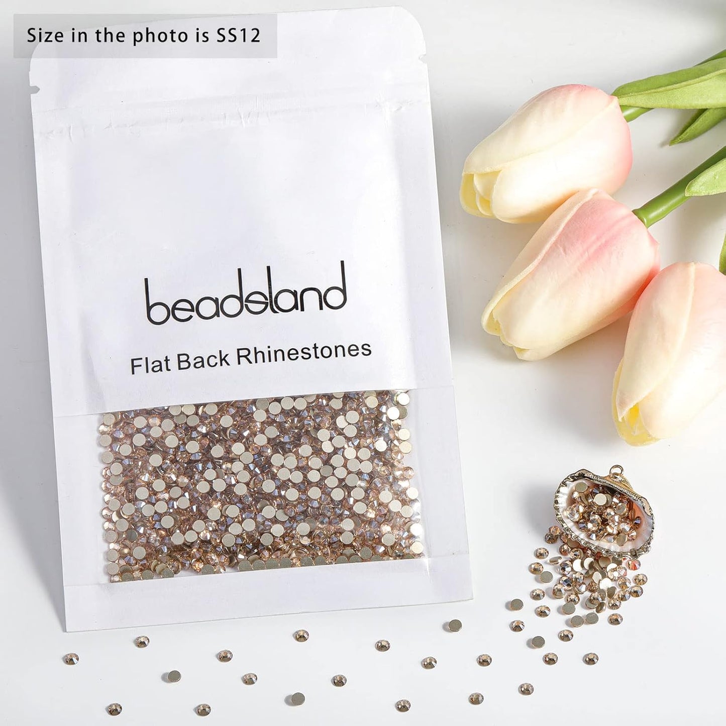 Beadsland 1440 Pieces Flat Back Crystal Rhinestones Round Gems,Golden Shadow,SS12,3.0-3.2mm