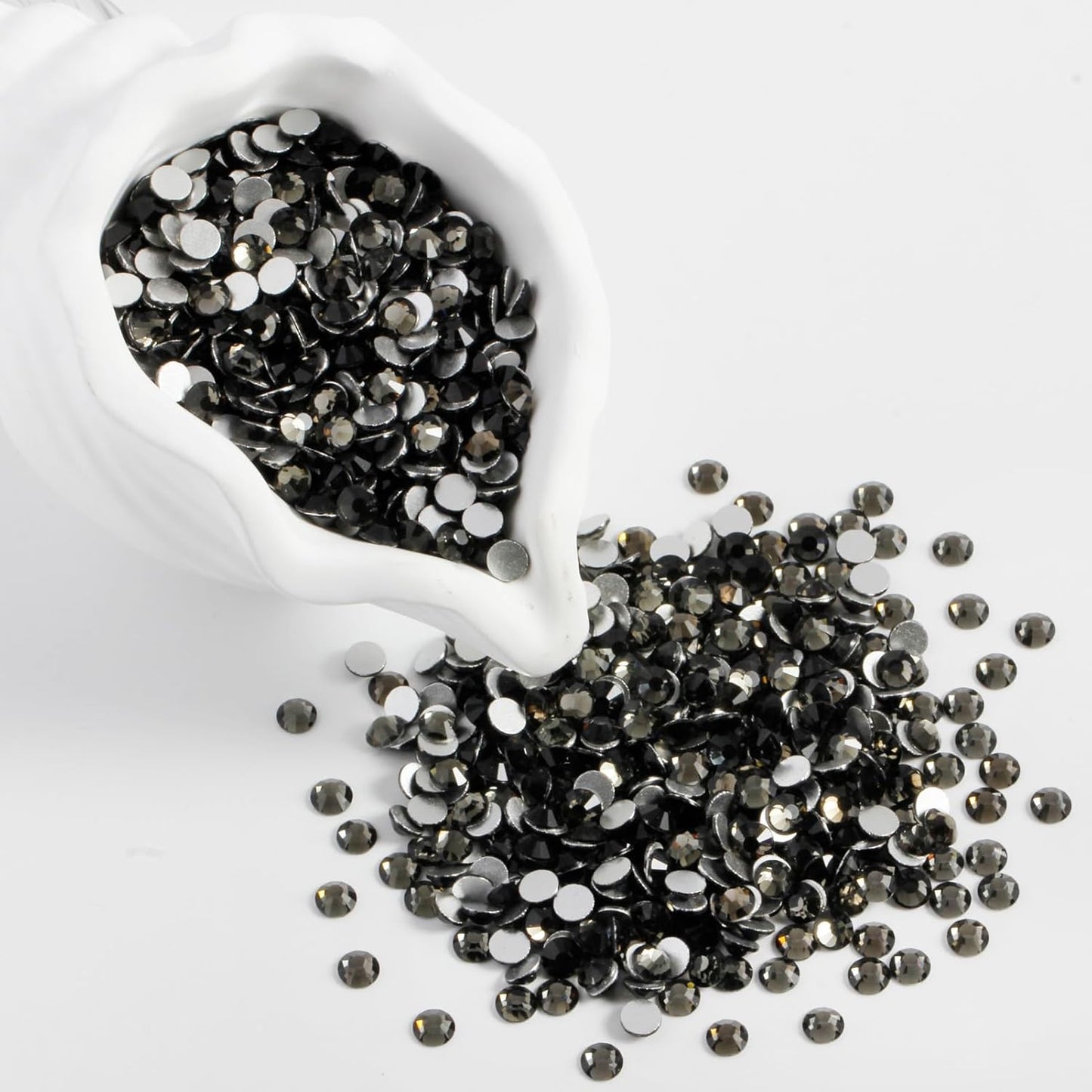 5000PCS SS6 Flatback Rhinestones | 12-Facet Diamond-Cut Glass Gems for Nail Art, Clothing, DIY Crafts |Glue-On Decoration Stones with Silver Backing(Black Diamond)