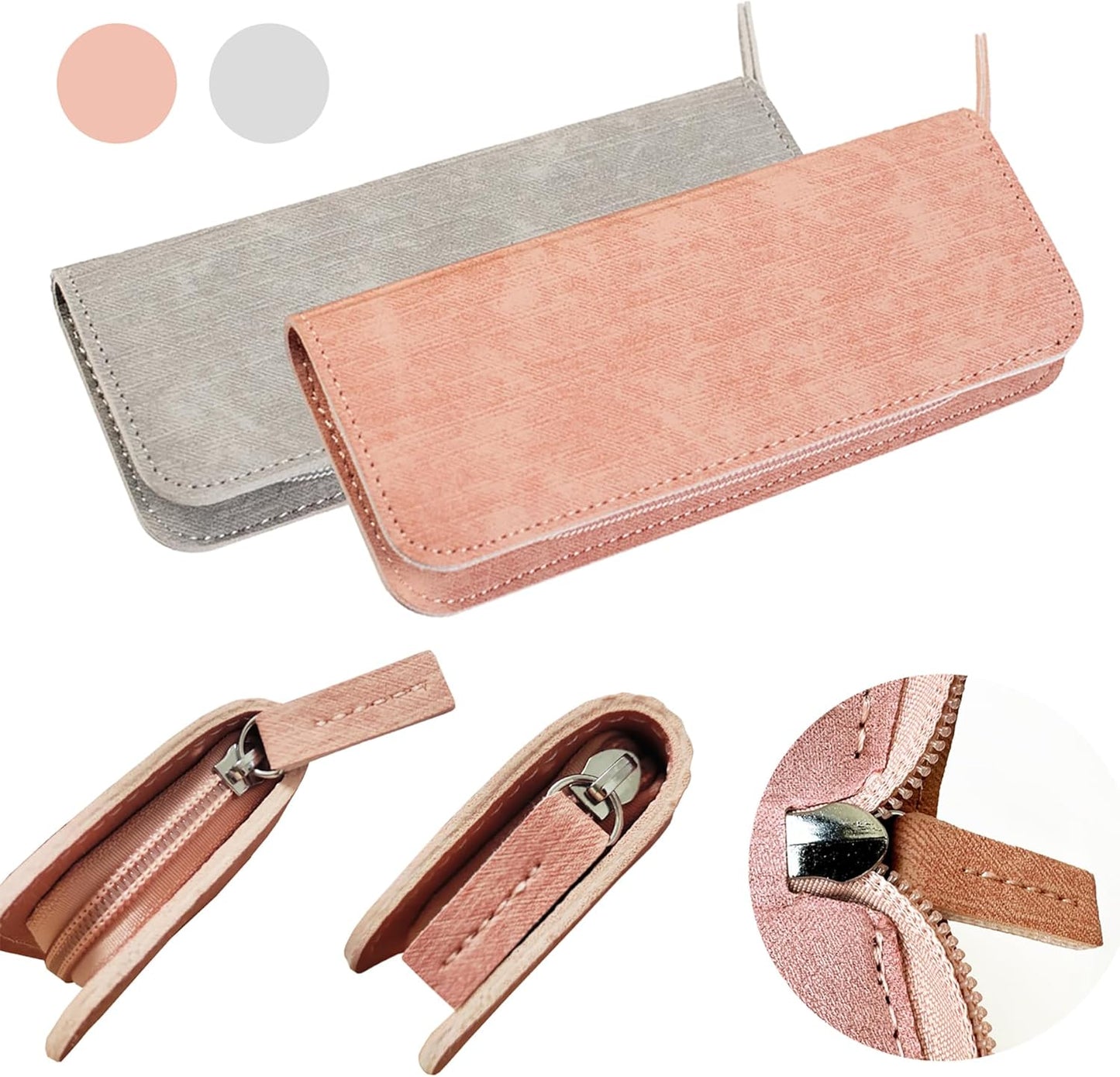 Lash Tweezers Organizer, Eyelash Extension Tweezers Bag, Soft PU 5 Positions Portable Dustproof, Individual Zipper Storage Case Box for Tweezers, Makeup Brush, Slender Small Tools(Pink)