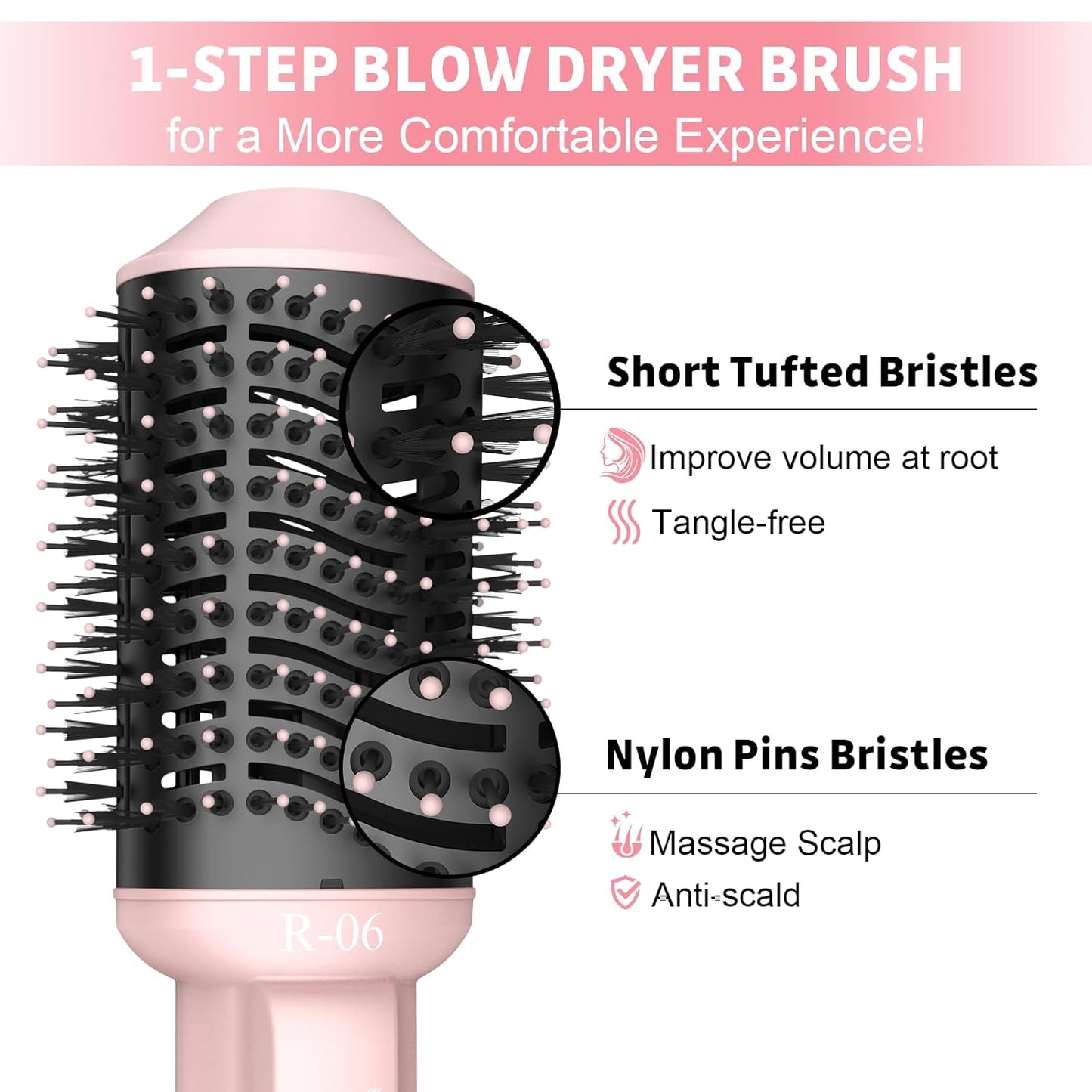 Hair Dryer Brush Blow Dryer in One, 4 in 1 Hair Dryer and Styler Volumizer with Oval Barrel, Professional Salon Hot Air Brush for All Hair Types, Bright Pink