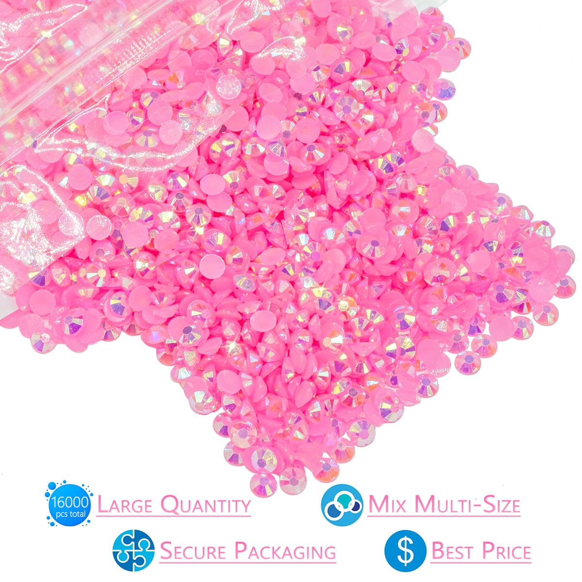 16000PCS Dark Pink AB Resin Rhinestones for Crafting 3mm 4mm 5mm Flatback Jelly Stones Bulk SS10 SS16 SS20 Non-Hotfix Diamonds Crystals Gems Charms for Nails Face Eyes Makeup Tumblers Bottles Crafts