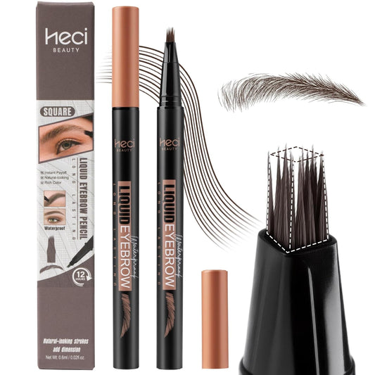 Microblading Eyebrow Pen Hair Stroke Brush, Waterproof Liquid Eyebrow Pencil for Women, Shapes & Fills Hair-Like Looking Brows, 24hrs Long-Lasting, Easy to Use, Multiple Uses, Gifts for Her, Brown