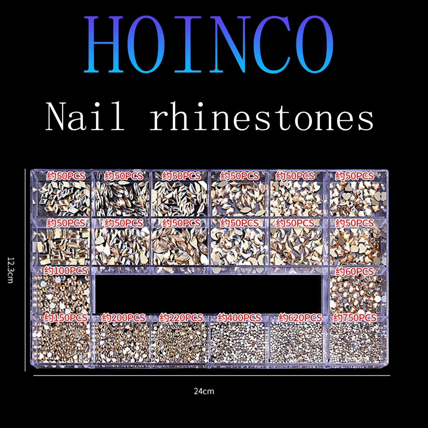 3100Pcs Flat Back Rhinestones for Nails, HOINCO Champagne Rhinestones for Nails, Mix 20 Styles Flatback Rhinestone/Gems, 600 Diamonds + 2500 Round Rhinestones Beads for Crafts with Tweezers Pen