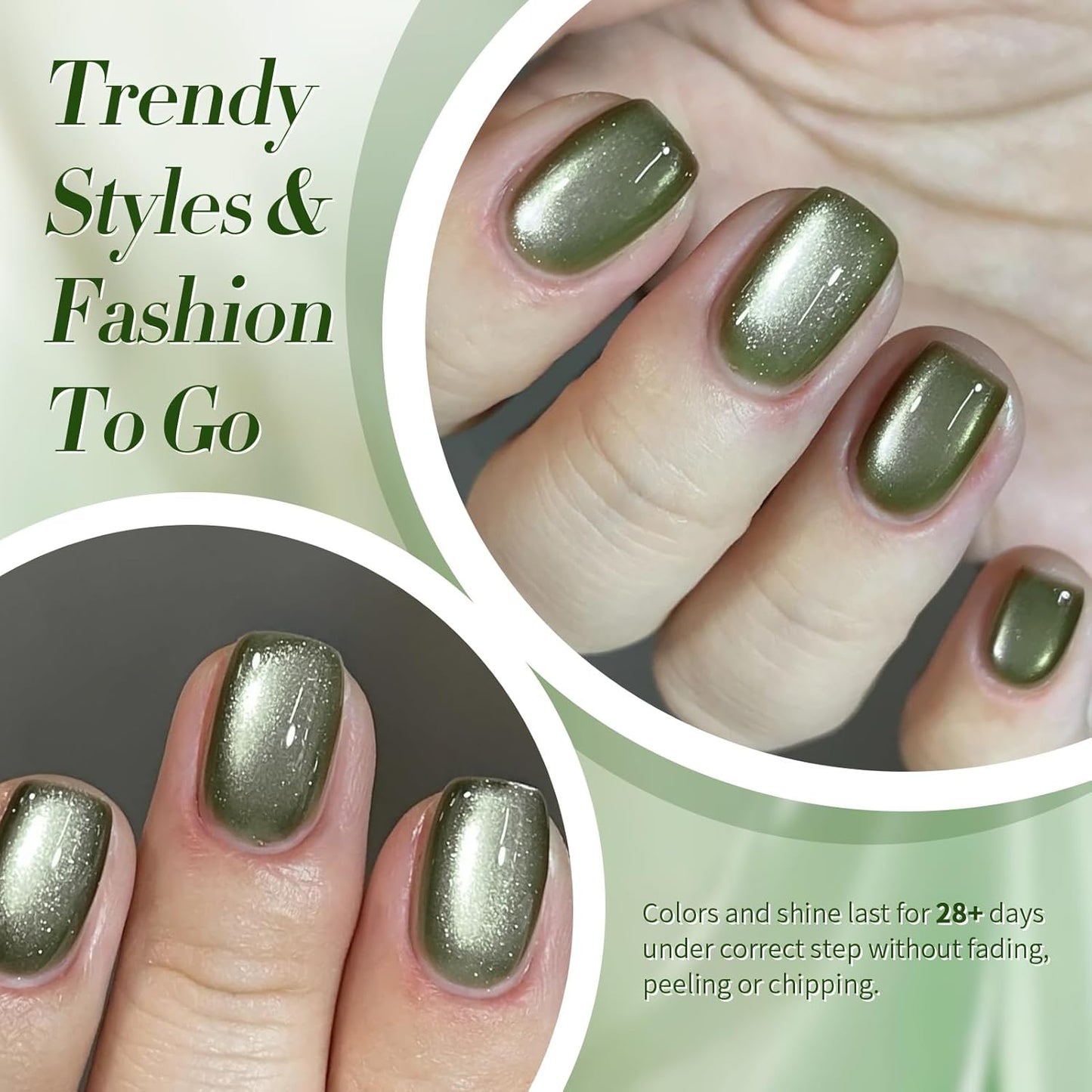 BORN PRETTY Cat Magnetic Eye Gel Nail Polish,Dark Emerald Jelly Glass Magnetic Gel Polish,Green Glitter Soak Off Nail Art Salon Manicure Home Gift 15ml