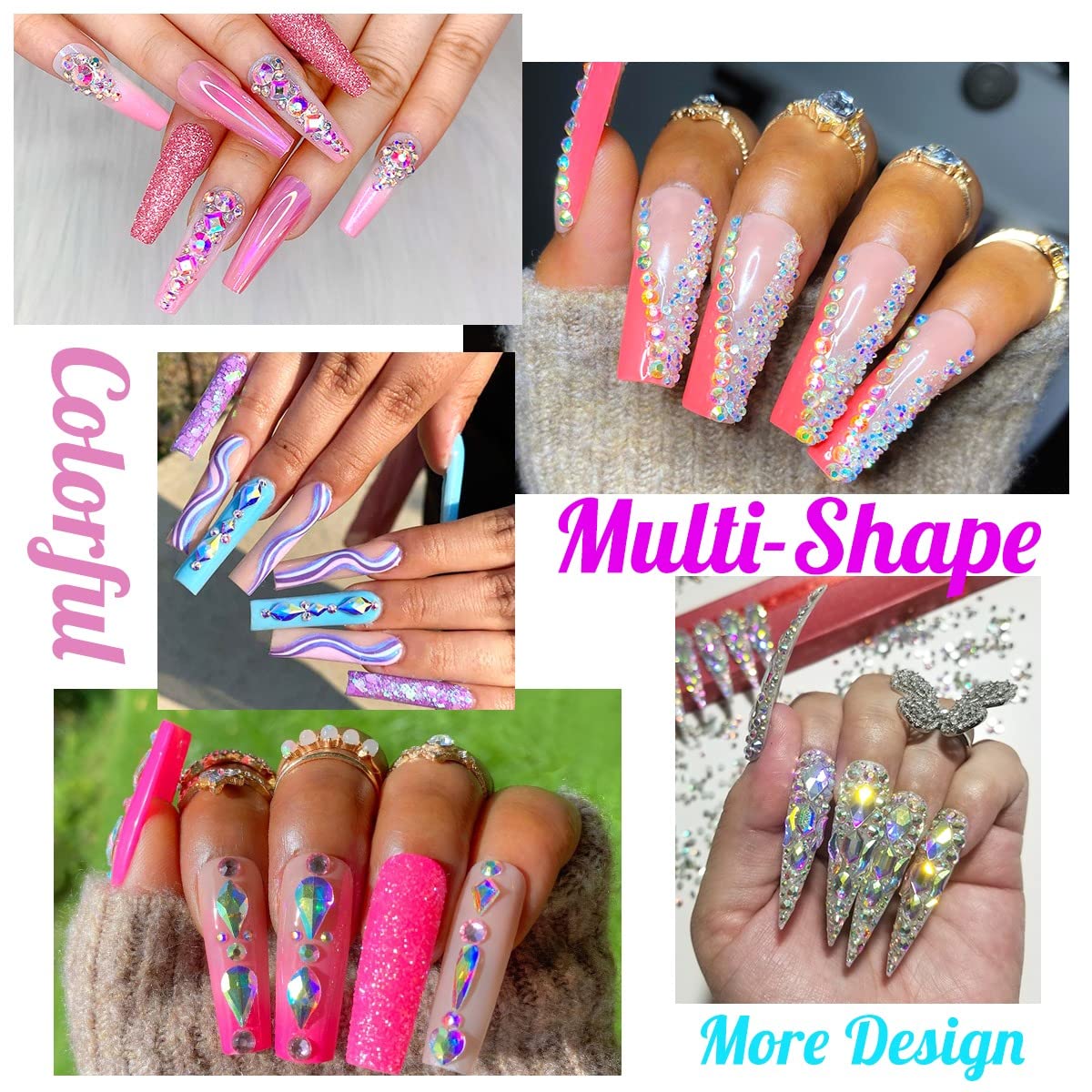 3 Boxes AB Crystal Nail Rhinestones 240 Multi-Shapes White AB Big Gems K9 Glass Flatback Round Beads Crystals Stones Nail Art Charms for Nails Face Eyes Makeup Crafts DIY Tumblers Bottles Shoes