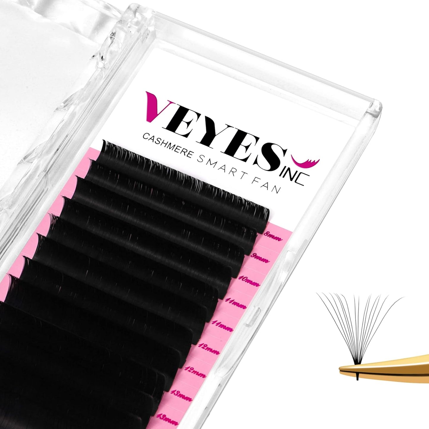 VEYES INC Cashmere Smart Fan Lash Extensions 0.03 0.05 0.07 C/CC/D Curl 8-20mm Mixed & Single Length, Super Matte Black Volume Lashes, Professional Supplies for Lash Techs (0.05 C 16mm)