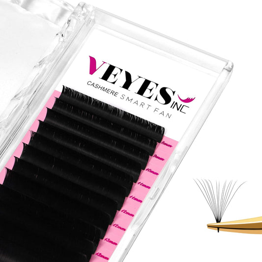 VEYES INC Cashmere Smart Fan Lash Extensions 0.03 0.05 0.07 C/CC/D Curl 8-20mm Mixed & Single Length, Super Matte Black Volume Lashes, Professional Supplies for Lash Techs (0.03 CC 9mm)