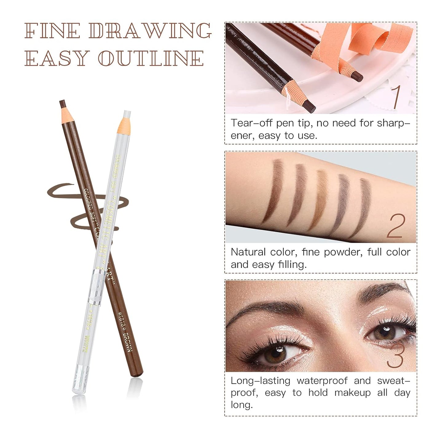 Waterproof Eye-Brow Pen-cil Set, Pull Cord Peel-off Eyebrow Pencil Microblading Eyebrow Pen Supplies Kit, White Eye-Liner Pencil and Eyebrow Tool Tattoo Makeup (6+1 Brown+Dark Brown+Light Brown)