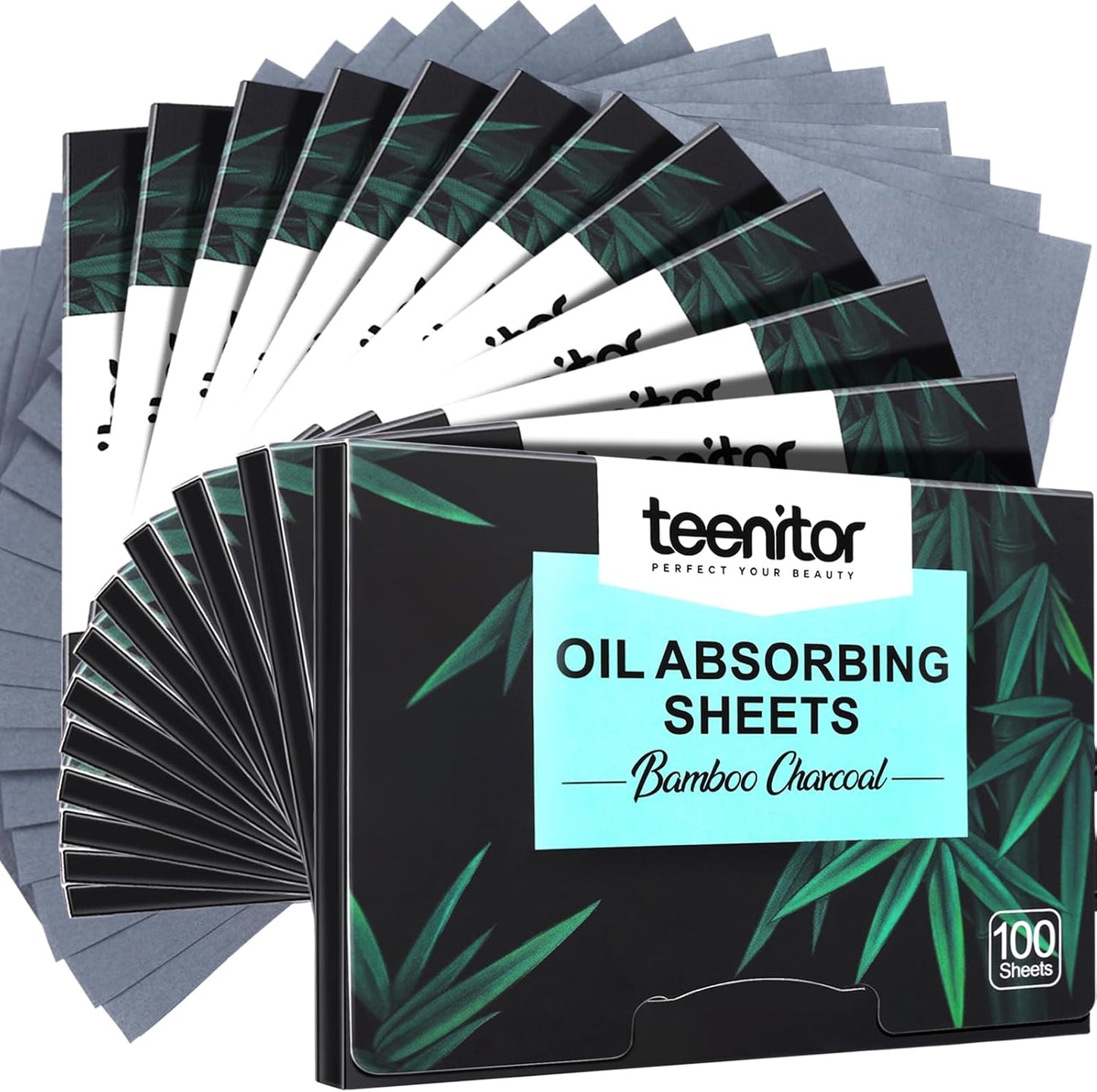 Teenitor Bamboo Charcoal Blotting Paper - 1200 Count Oil Absorbing Sheets for Oily Skin Face Oil Control Film