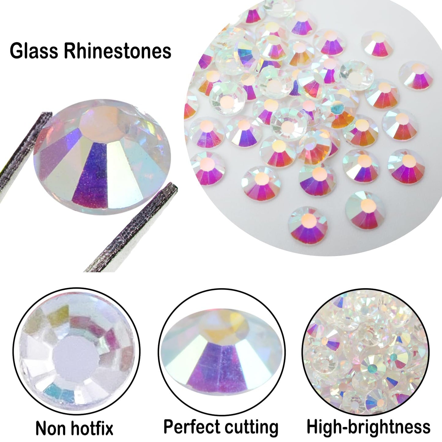 Flatback Glass Rhinestones,Bedazzler Gems 1440pcs Non Hotfix Crystal Rhinestones for Nail Charms Crafts Clothes Tumblers,Transparent AB,SS20