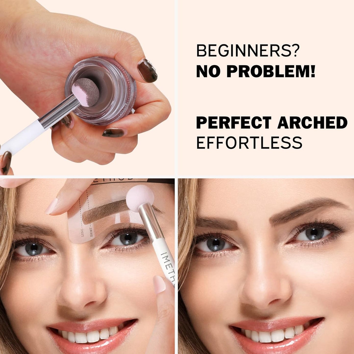 iMethod Eyebrow Stamp and Eyebrow Stencil Kit - Eye Brow Stamping Kit, Brow Stamp Kit, Brow Stencil and Stamp Kit, Brow Trio Eyebrow Kit, Perfect Bushy Eyebrows, Black Brown