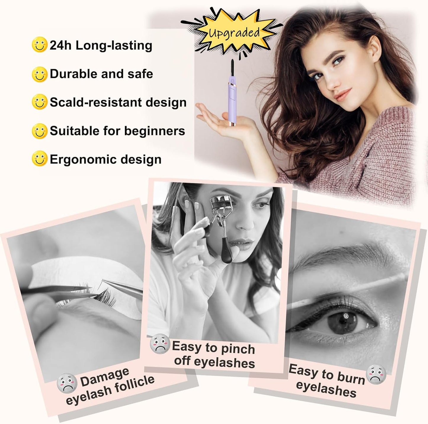 Heated Eyelash Curler, Electric Eyelash Curler, Rechargeable Lash Curler with Eyelash Comb for Makeup Natural Curling Eye Lashes and 24 Hours Long Lasting - Purple 2025 Updated New Model