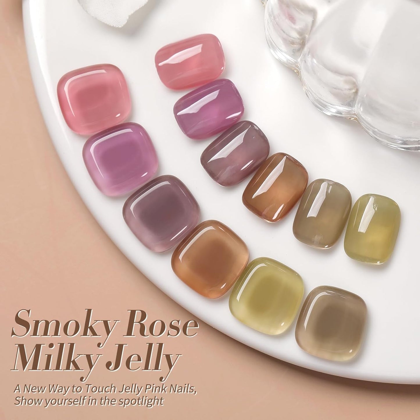 Born Pretty Fall Winter Jelly Gel Nail Polish,Milky Jelly Translucent Brown Purple Green Grey Pink Colors,Soak Off U v LED Light Cure Nail Art Kit for Salon Manicure and DIY at Home