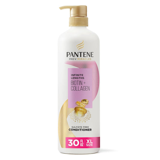 Pantene Infinite Lengths Conditioner with Biotin + Collagen, Strengthens Brittle Hair, Up to 90% Less Breakage, 1 Minute Miracle, Safe for Color Treated Hair, Floral Scent, 30 Fl Oz