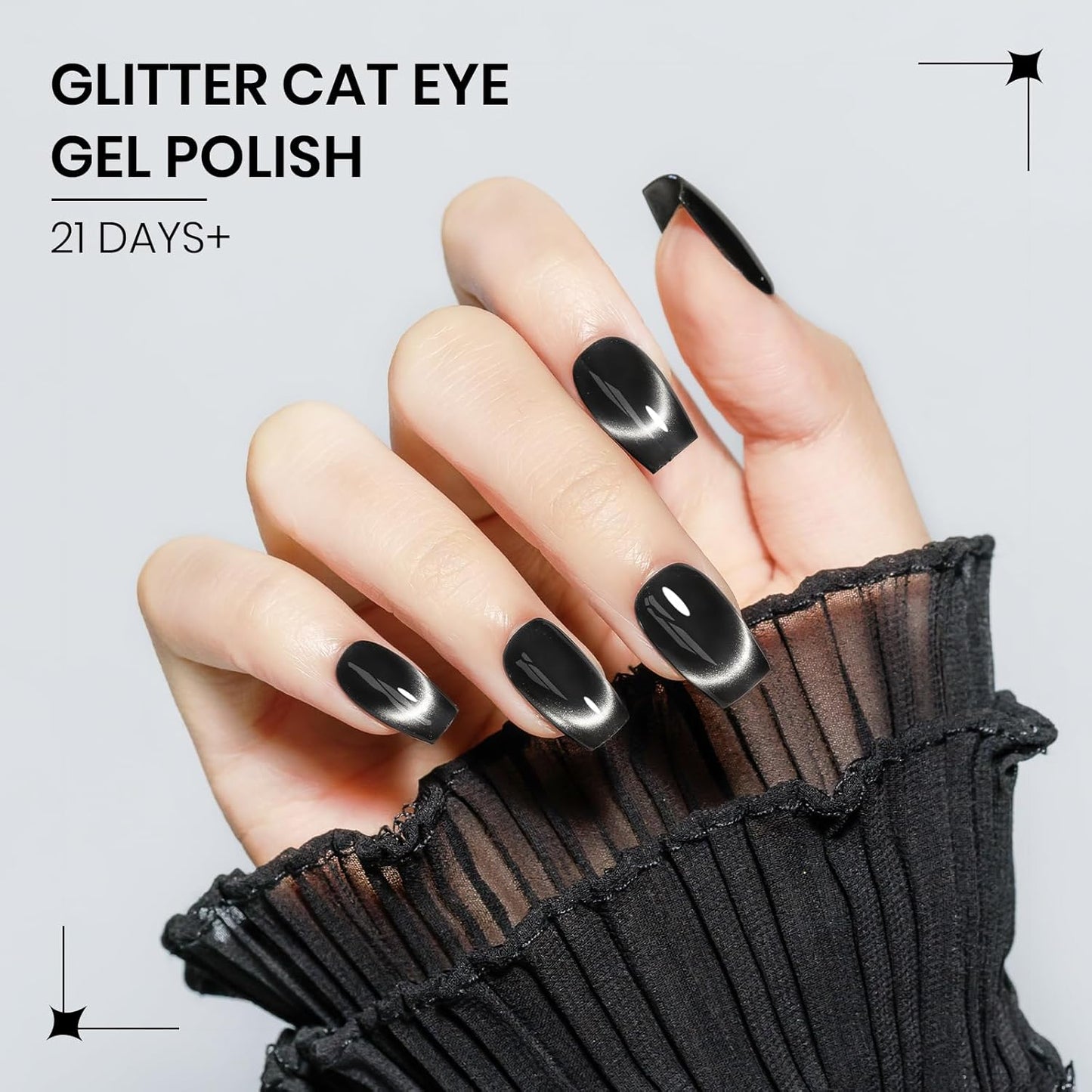 Black Cat Eye Gel Polish, 15ML Jelly Glass Cateye Gel Nail Polish with Magnetic Stick Moonlight Shimmer Glitter Effect Soak Off Salon DIY at Home