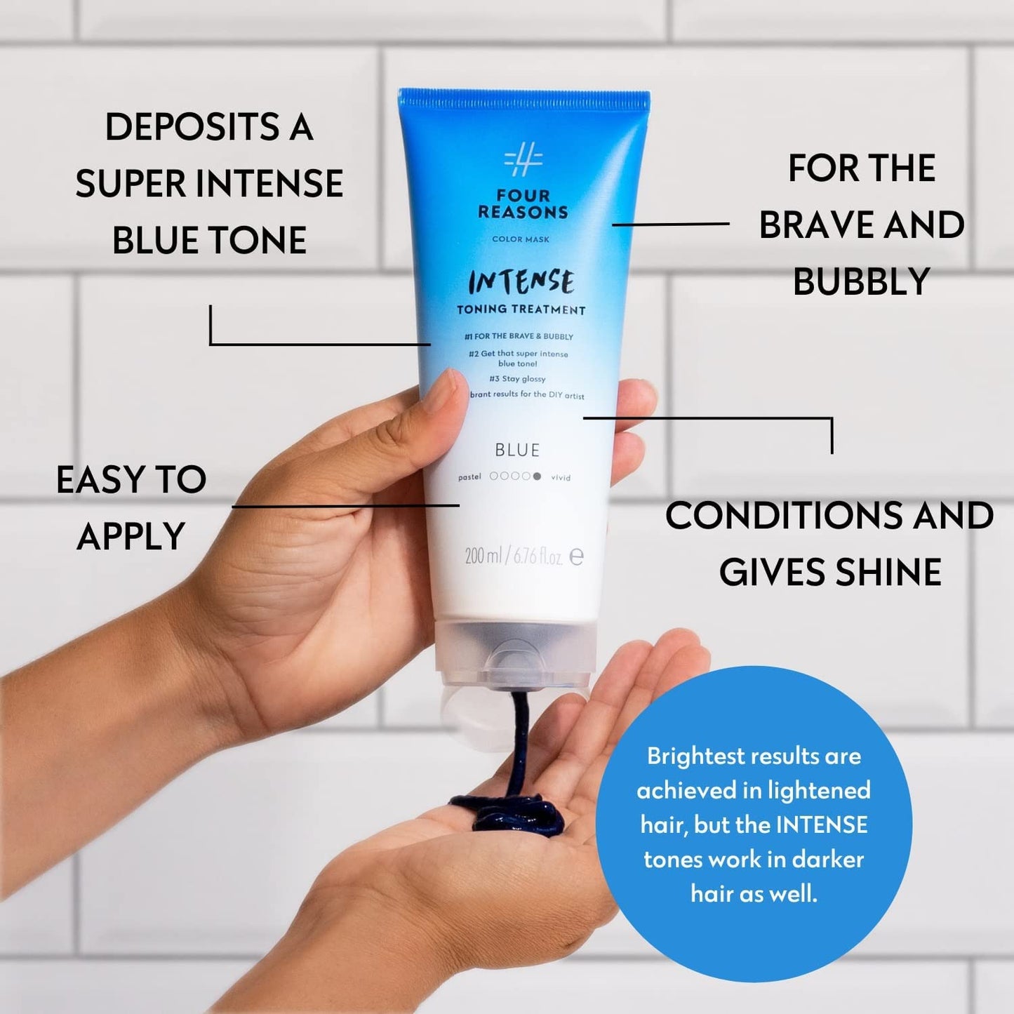 Four Reasons Color Mask INTENSE- Blue – (27 Colors) Intensive Toning Treatment - Color DepositingConditioner – Semi Permanent Hair Dye for Lightened and Colored Hair– 100% Vegan, 6.76 fl oz