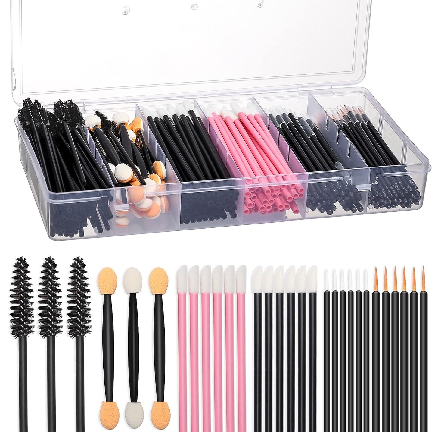 300pcs Disposable Makeup Tool Kit,Brow brush/Mascara brush/Lip Applicators/Eyeshadow applicators/Eye liner brush,JASSINS Makeup Disposable Accessories With Organizer Box