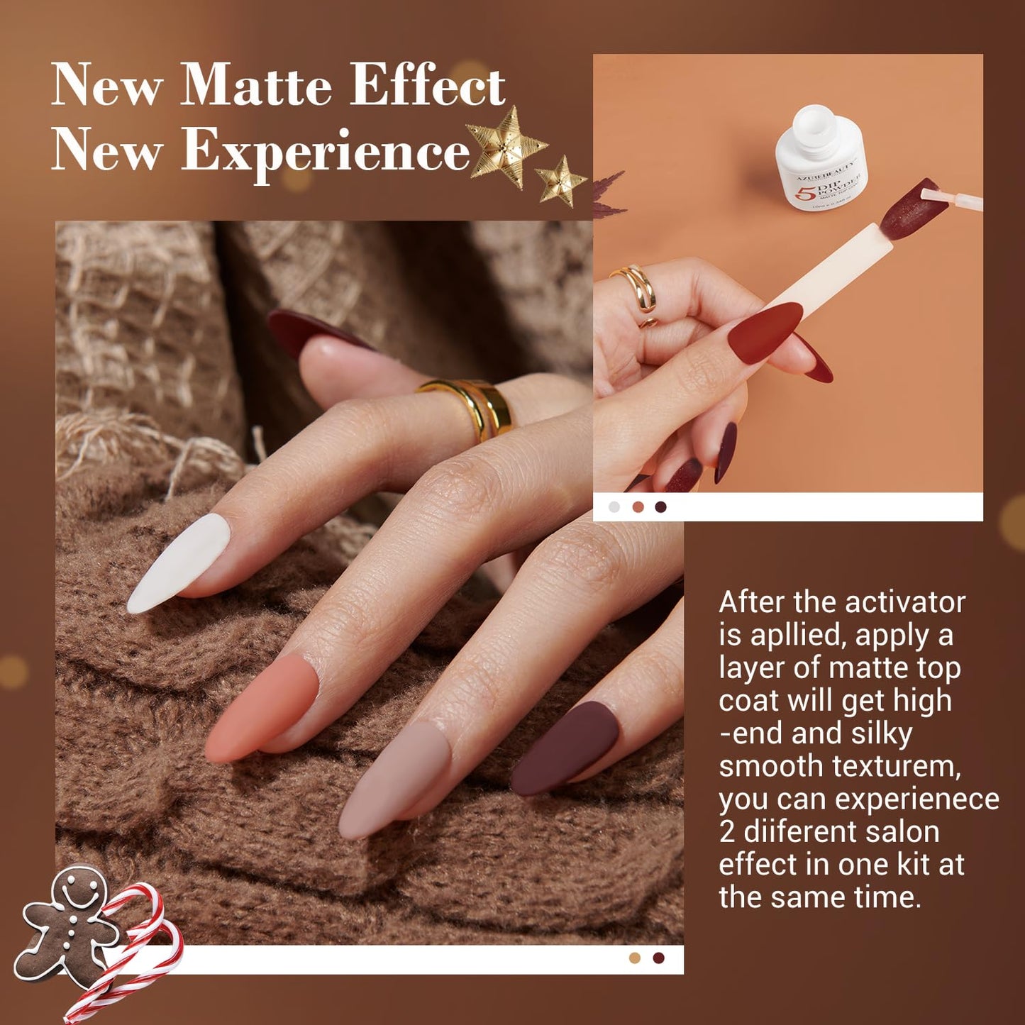 AZUREBEAUTY 30Pcs Dip Powder Nail Kit Starter with Nail Sticks, 8 Colors Fall Winter Nude Brown Glitter, Dipping Powder Liquid Set with Matte/Base/Top Coat Activator for French Manicure Salon